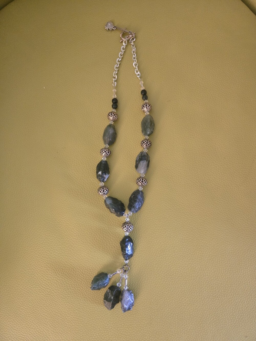 Green Bead Y-Necklace & Earring SET